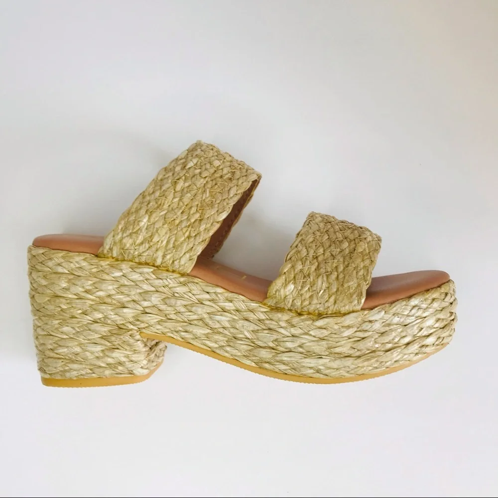 New! Matisse Oceanave Raffia Braided Straw Chunky Block Heel Platform Sandals - Picture 9 of 14